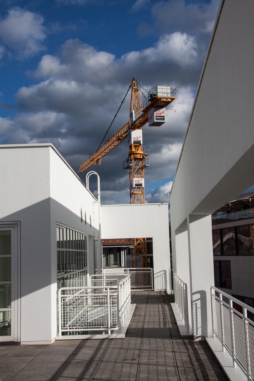 ulm, meier building, nature, star architect, richard meier, architect, clouds, heaven, blue, crane, modern